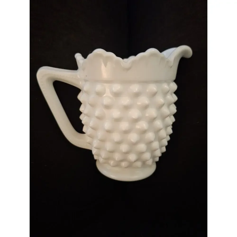 Vintage Fenton Hobnail Milk Glass Creamer Pitcher and Sugar Bowl with Lid